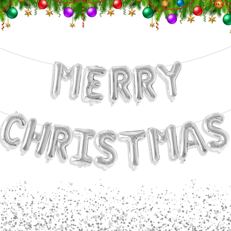 Tellpet Merry Christmas Balloons Banner Party Decorations, Silver - Image 1